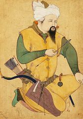 Reza Jahangir Shah Miniature Painting Of Turkoman Or Mongol Chief Holding Arrow Men Middle aged Mongols Males