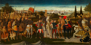 DETAIL (left side) A 15th century cassone panel painted with 'A battle Scene', 45.4 x 160.4 cm. (click to enlarge)..png