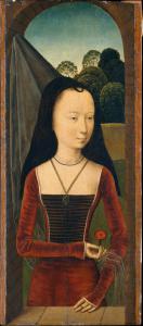 Young Woman with a Pink Attributed to Hans Memling (Netherlandish, Seligenstadt, active by 1465–died 1494 Bruges).jpg